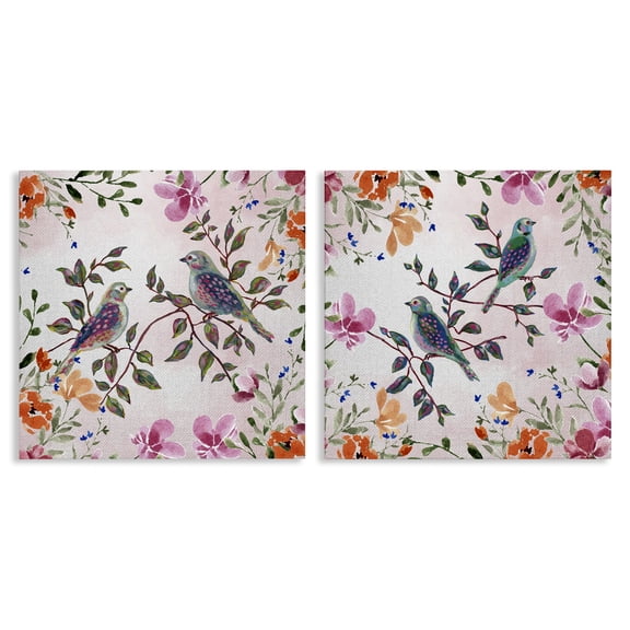 Stupell Industries Bird Pairs & Country Florals 2 Piece Canvas Wall Art Set, design by Adonna Ebrahimi, 24 x 24