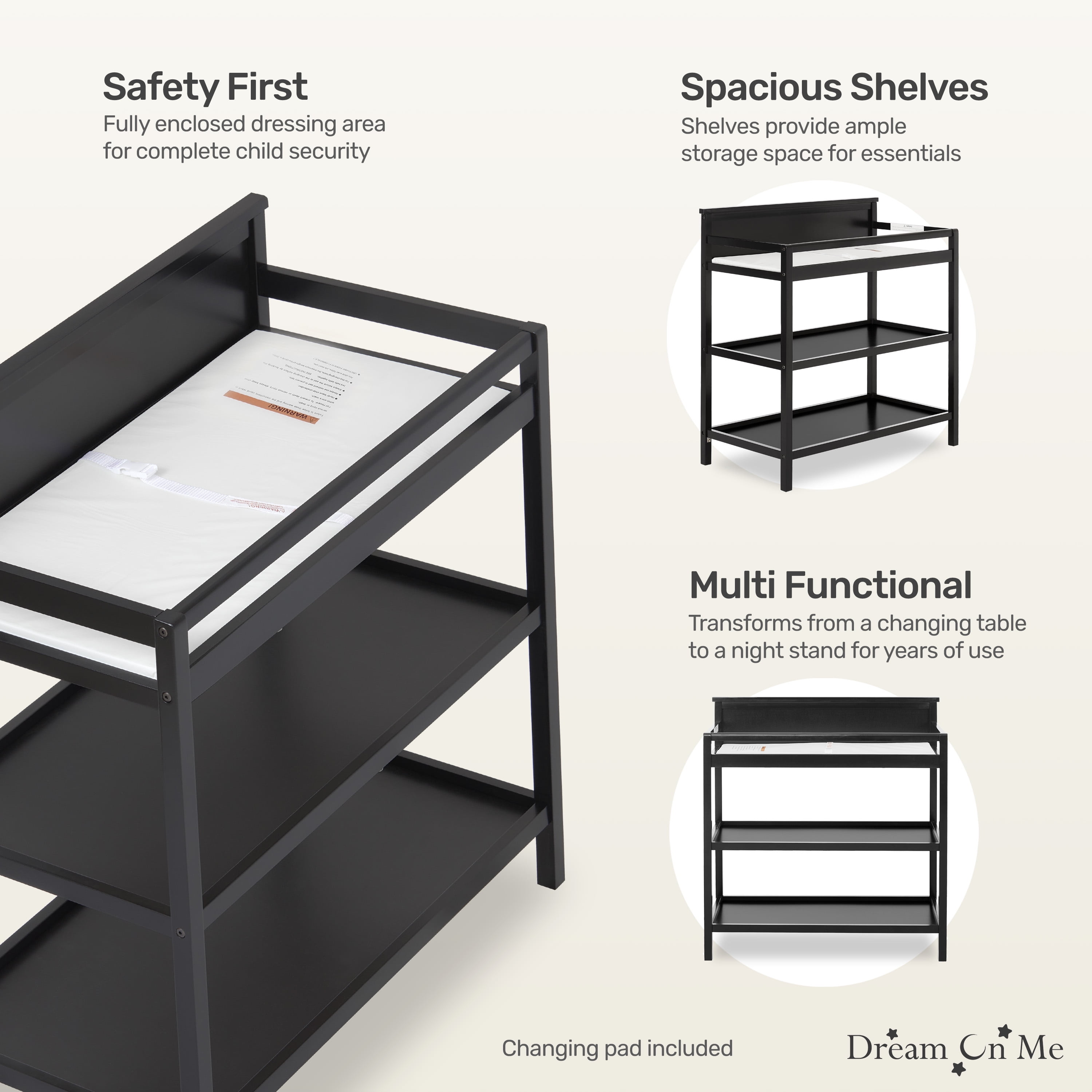 Dream On Me Jax Universal Changing Table, Matte Black