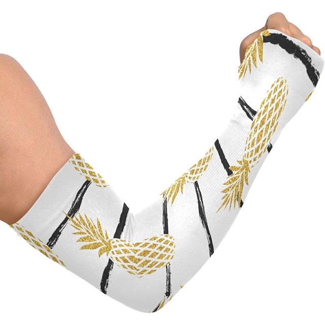 Manches de Bras Ananas Tropical Doré Protection Solaire Manches Rafraîchissantes Manches de Soleil Unisexes en Soie Glacée avec Trou pour le Pouce pour Course Cyclisme Conduite Sports Extérieurs