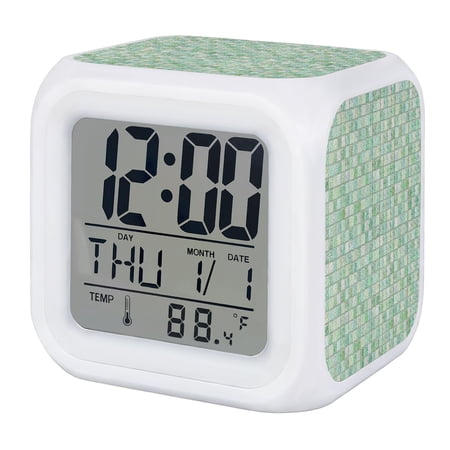 Alarm Clocks Sage Green Square Mosaic Digital Clock 7 Color LED Night Light Silent Non-Ticking Battery Operated Aesthetic Blocks Cube Clocks for Bedroom Bedside Living Room Office School Decor