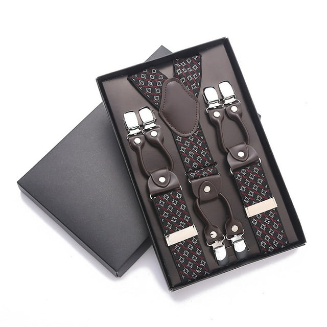 Bretelles pour Hommes avec 6 Clips Solides en Forme de Y Grand Cuir Costume Smoking