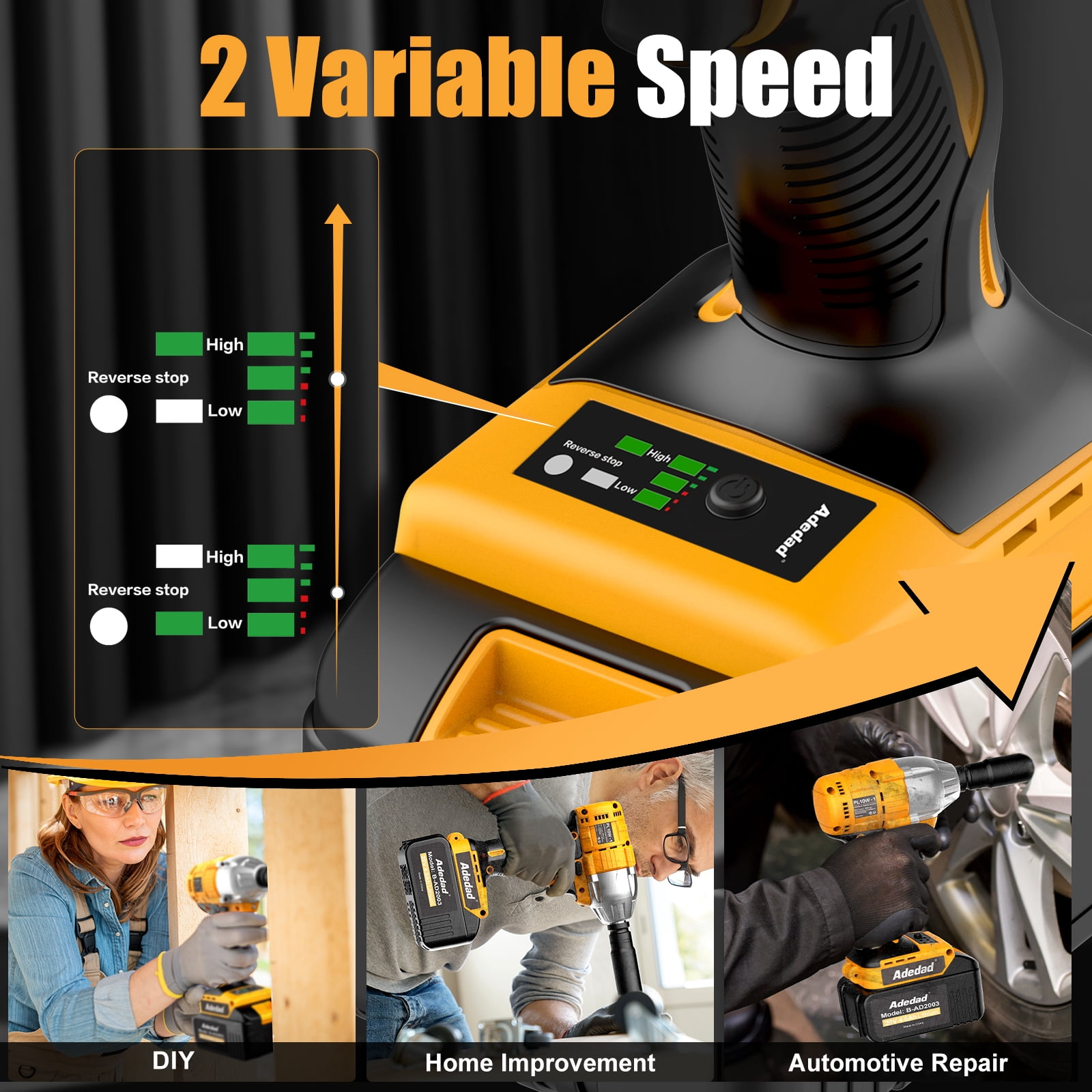 Adedad Brushelss Power Impact Wrench with 2x4.0AH Battery 1/2 inch Cordless Impact Gun Lightweight 20V Impact Driver for Car,Home,DIY 480N.m