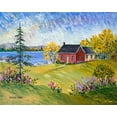 thumbnail image 2 of Mark, Sharon 24x20 Gold Ornate Wood Framed with Double Matting Museum Art Print Titled - Red Cottage at the Lake, 2 of 4