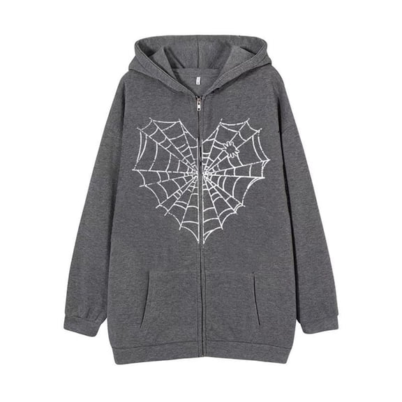 Mens Zip Up Hoodie Relaxed Fit Spider Web Print Long Sleeve Hoodie with Pocekt Fall Winter Streetwear Graphic Hoodie