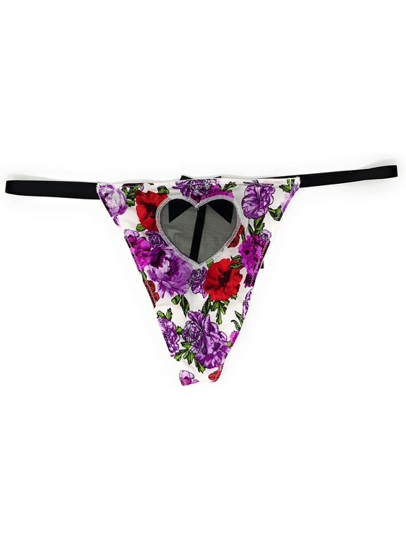 Very Sexy White Floral Heart Keyhole V-String Panty Size X-Large NWT