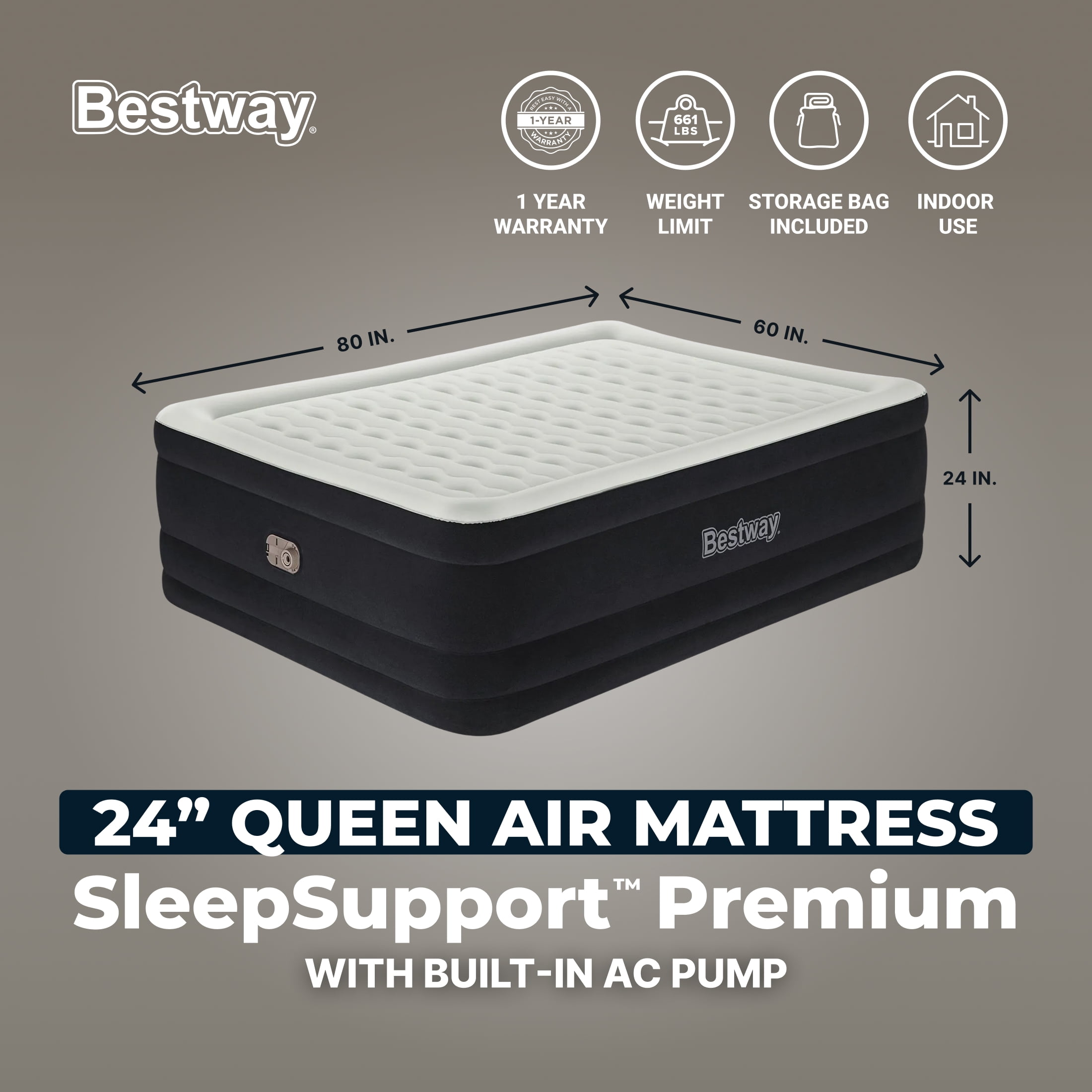 Bestway SleepSupport Air Mattress Queen 24” with Built-in AC Pump