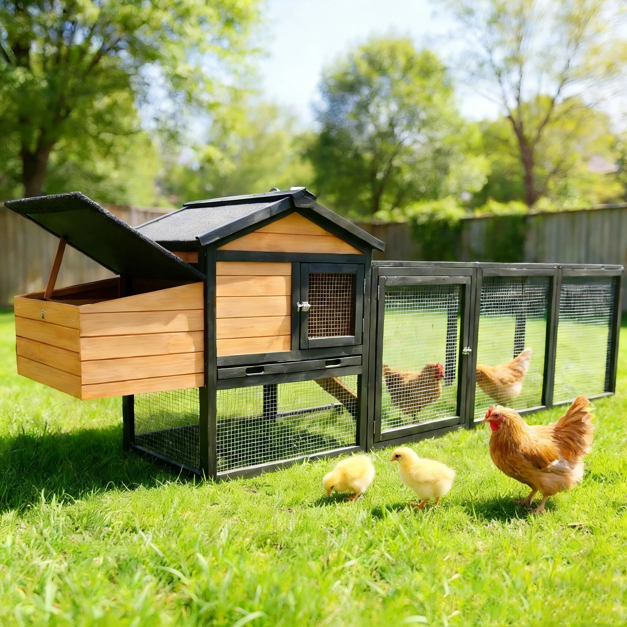 Wooden Chicken Coop, Large Outdoor Hen House with Nesting Box Poultry Cage, Rabbit Hutch Bunny Cage , Waterproof for Outdoor Backyard