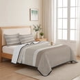 thumbnail image 5 of Quilts Twin Size Bedding Set, Brown Stripe Lightweight Quilted Comforter, Modern Minimalist Geomertic Striped Beige Soft Reversible Bedspread Coverlet with Pillow Covers for All Season, 68" x 86", 5 of 9