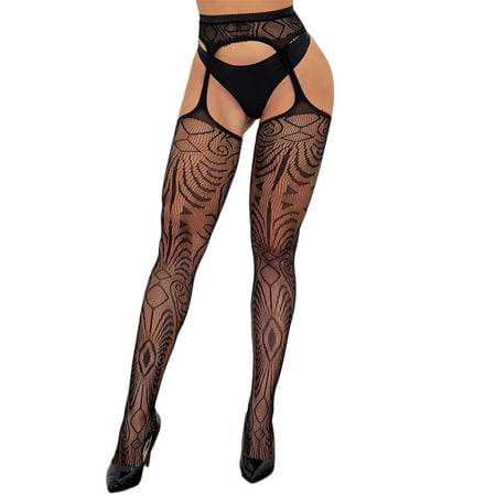 

Binpure Women Suspender Tights Garter Mesh Sheer Crochet Belt Pantyhose
