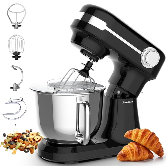 5.5QT Electric Stand Mixer, 12-Speed Tilt-Head Food Mixer, Dough Mixer with Dishwasher Safe Stainless Steel Bowl, Dough Hook, Flat Beater, Whisk, Splash Guard, Black
