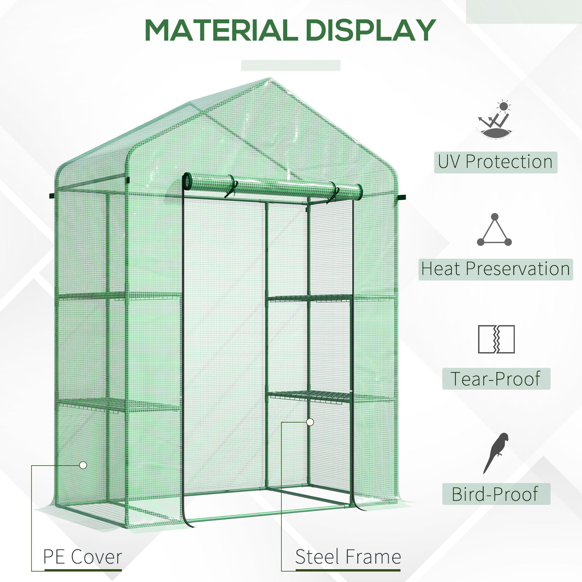 Mini Walk-in Greenhouse Kit, Portable Green House with 3 Tier Shleves, Roll-Up Door