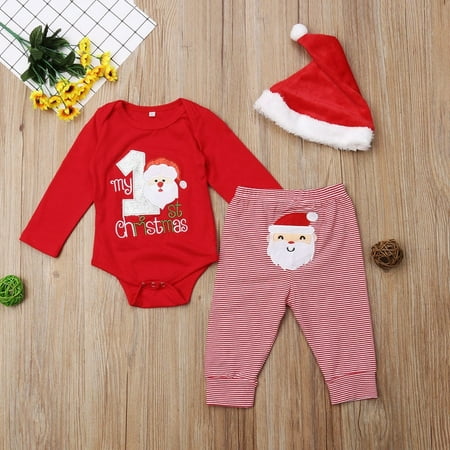 Hot Selling 10 X New Smart The New Hot Selling Newborn Baby Boys Girls Tops Romper Pants Santa Hat Christmas Embroidery Outfits ()