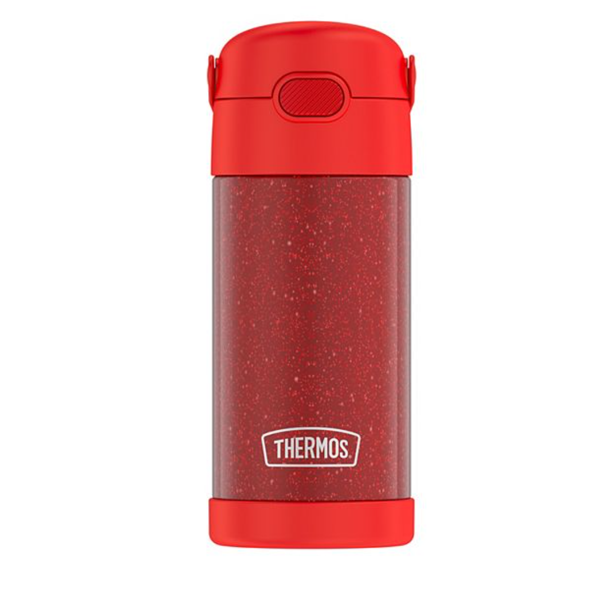 Thermos Funtainer Red Glitter Straw Insulated Bottle 12 Oz Stainless