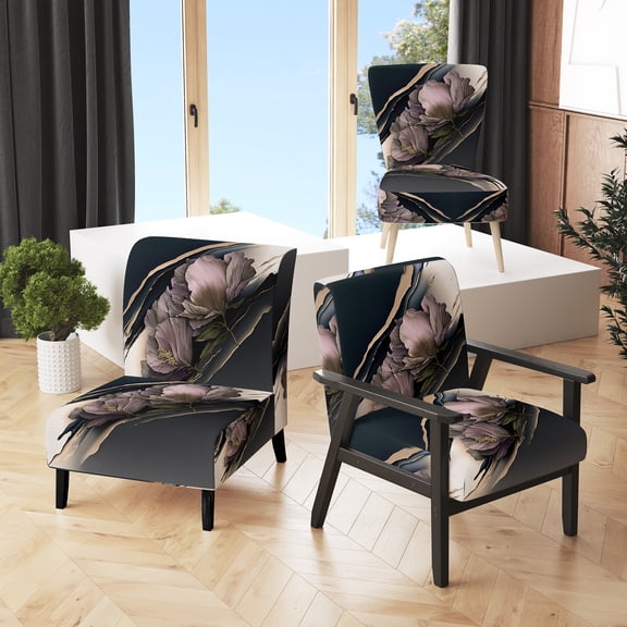 Designart "Hyperrealistic Purple Peony Blooms III" Purple Floral Peony Upholstered Accent Chair - Modern Arm Chair For Living Room