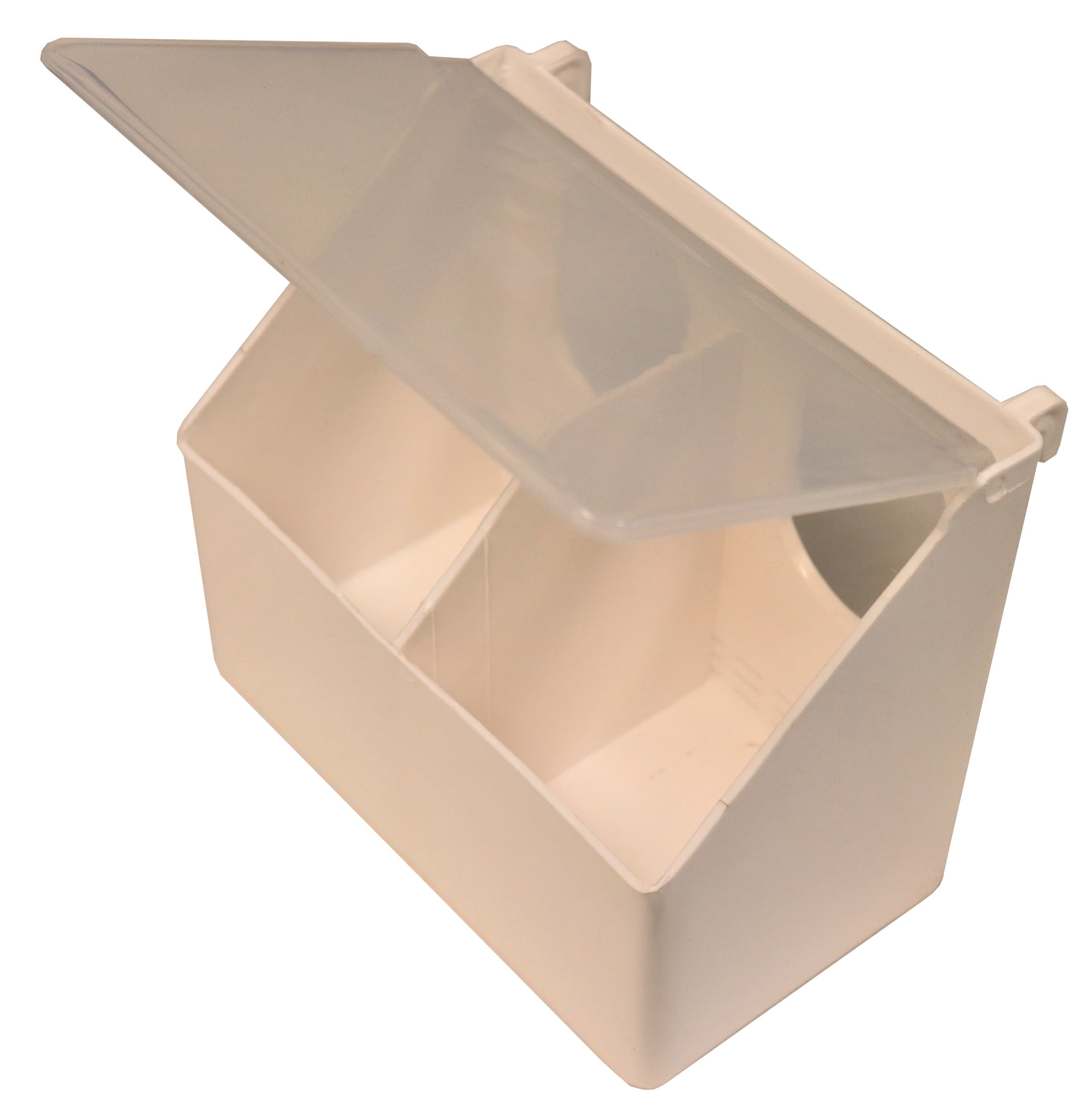 4 PACK OF 2 HOLE PLASTIC QUAIL PIGEON DOVE BIRD OUTSIDE OF CAGE MOUNT FEEDERS