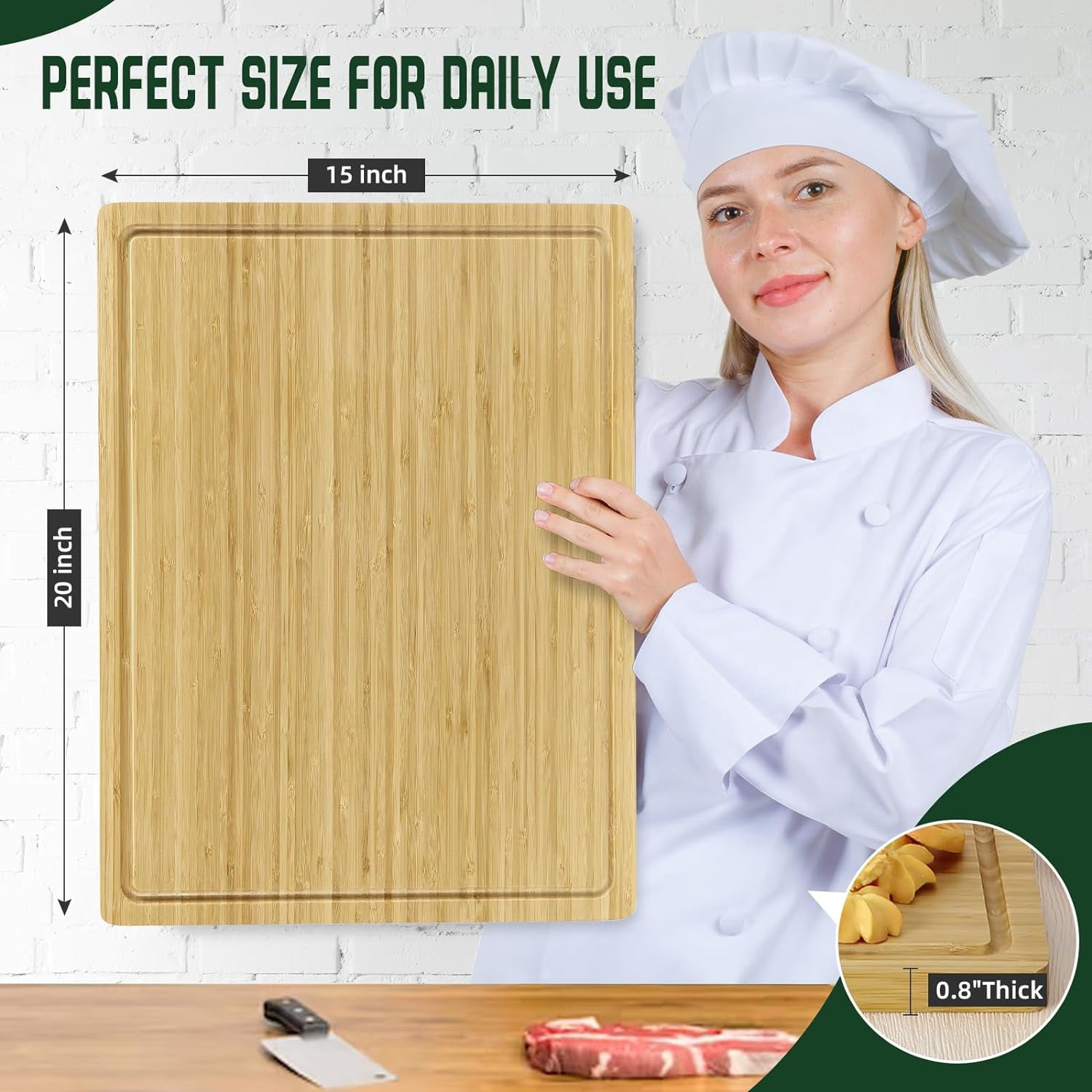 Twister.CK 20" x 15" Large Bamboo Cutting Board for Kitchen with Juice Groove and Handles, Chopping Board for Meat, Bamboo Stove Top Cover, Wood Charcuterie Board Serving Tray