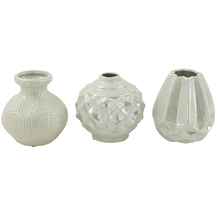 CosmoLiving by Cosmopolitan 6"W, 6"H Cream Ceramic Vase with Varying Patterns, Set of 3