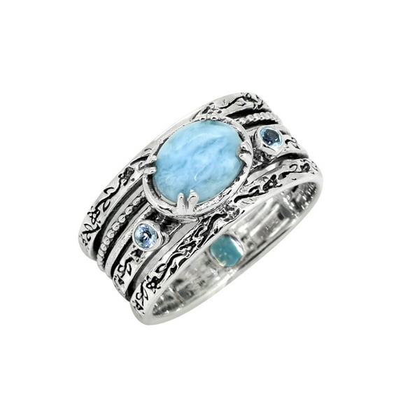 YoTreasure Larimar Swiss Blue Topaz Solid 925 Sterling Silver Designer Ring