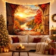 thumbnail image 3 of Autumn Maple Leaves Through Open Wooden Doors in a Serene Rustic Scenery for Home Decor Lovers, Nature Landscape Art Decor, Housewarming Gift Tapestry Wall Hanging for Bedroom and Living Room, 3 of 7
