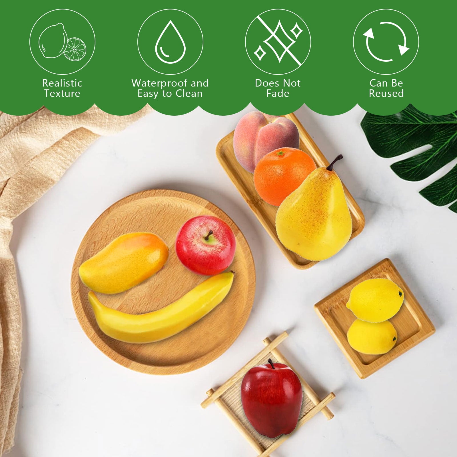 Tripumer, 14 Pcs Plastic Artificial Fruits Set, Realistic Fake