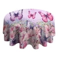 thumbnail image 4 of Pink Butterfly Flower Pattern Round Tablecloth 60"x60",Wrinkle Wipeable Table Cloth for Kitchen Dining Room Picnic Patio Party, 4 of 6