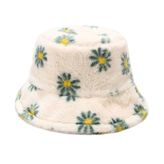 IDALL Winter Faux Fur Fuzzy Bucket Hat Fluffy Warm Hat for Women Men Beige One Size