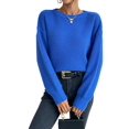 thumbnail image 2 of Women Solid Crew Neck Cropped Drop Shoulder Oversized Long Sleeve Soft Knit Sweater 102 - Royal Blue S, 2 of 10