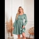 thumbnail image 5 of Vestido de Mujer con Mangas Largas Tipo Farol, Cuello Redondo, Falda Evasé, Moda de Otoño Verde XL, 5 of 7
