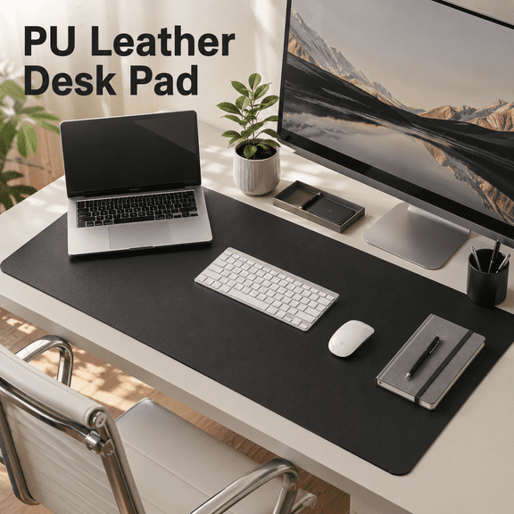 VALUNE Black, 47.2"x 23.6" Faux Leather Desk Mat – Large Mouse Pad, Non-Slip PU Leather Blotter, Waterproof Writing Surface for Office and Home