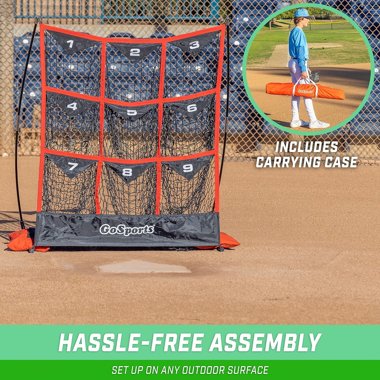 GoSports 9 Hole Baseball & Softball Pitching Strike Zone Target Net - Standard 49 x 30 Inches