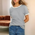 thumbnail image 3 of Kureaily Women's Solid Color Crew Neck Short Sleeve T Shirt With Contrast Trim Solid Color T shirt, 3 of 6