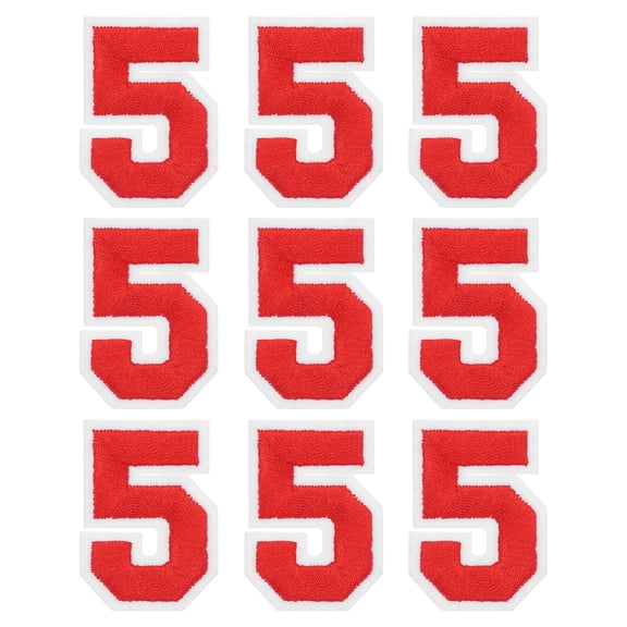 Uxcell Iron on Number Patches 2" Number 5 Embroidered Patch (Red, Pack of 9)