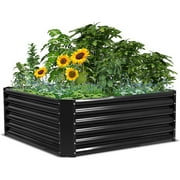 Galvanized Raised Garden Bed Kit, 4X4X1.5Ft Metal Large Planter Box, Stock Tank Outdoor For Vegetables,Flowers, Herbs Black Grey