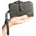 thumbnail image 3 of Womens Small Bifold Leather Wallets Rfid Ladies Wristlet with Card slots id window Zipper Coin Purse---Army Green, 3 of 4