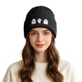 thumbnail image 2 of GILIGEGE Men Women Solid Color Ghost Embroidery Knit Beanie Hat,Cute Funny Spooky Goth Winter Skull Cap,Stylish Halloween Cuffed Beanie,Warm Soft Knitted Hat for Daily Holiday Wear Black, 2 of 4