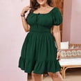 thumbnail image 2 of Vestido de Verano de Manga Corta para Mujeres Moda Sexy Tamaño Grande Color Sólido Plegado Cuello Cuadrado, Vestido de Playa Informal, 2 of 7
