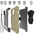thumbnail image 2 of Tri-Shield Combination for iPhone 13 Case, Nakedcellphone [Military Grade] Rugged Cover with Metal Kickstand [Includes Wrist Strap Lanyard + Belt Clip Holster] - Brown, 2 of 10