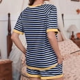 thumbnail image 3 of Summer Akafmk Women's Summer 2 Piece Outfits Lounge Sets,Round Neck Short Sleeve T-Shirts and Wide-Leg Shorts with Pockets Stripe Color Women Sets Clothing Outfit, 3 of 3