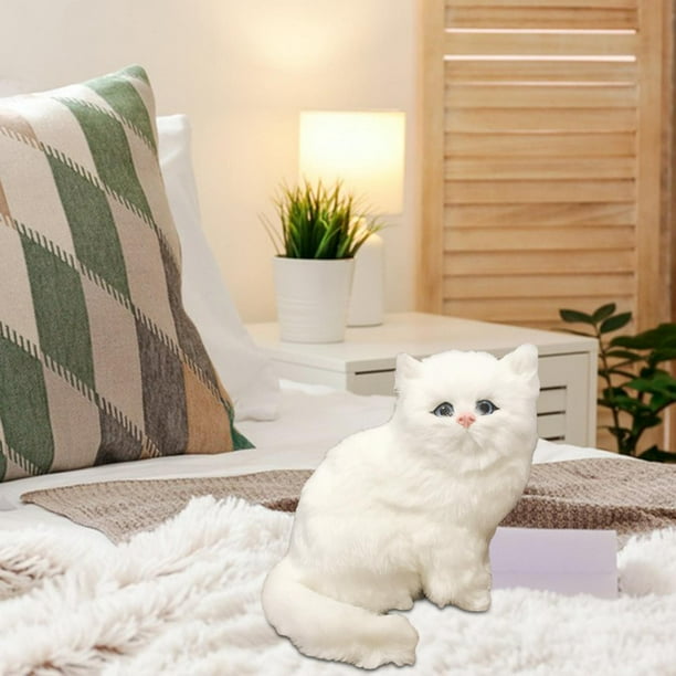 Gato Realista de Peluche, Juguetes para Gatos, Gatitos, Animales Pequeños de Peluche, Figuras de Gatitos, Juguete para Mesa, Juguete para Niños Y Niña Blanco Hugo Gato de peluche