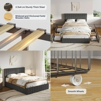 Asofer Queen Size Bed Frame with 4 Storage Drawer on Wheels, Upholstered Headboard Adjustable, for Home Bedroom