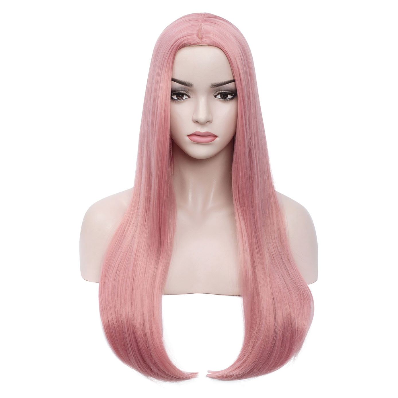 BERON Pink Long Straight Wigs Charming Women Girls Middle Part Wigs Heat Resistant Synthetic Hair Wigs for Cosplay Party or Daily Use