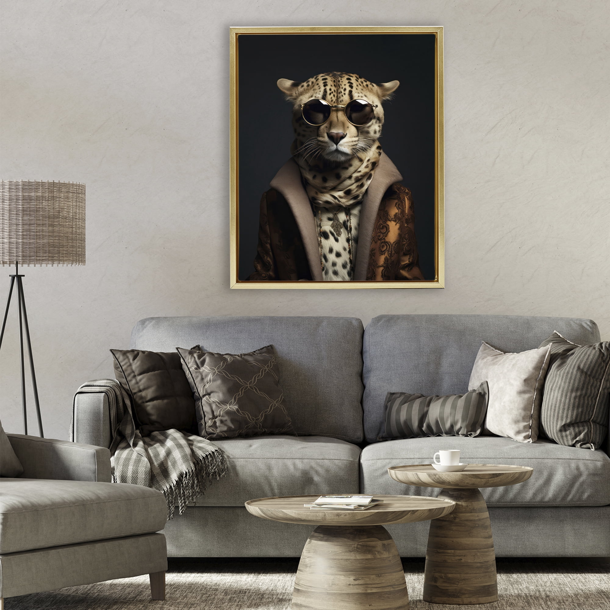 Stupell Industries Luxury Cat Couture Gold Framed Floater Canvas Wall Art, design by Andrea Haase