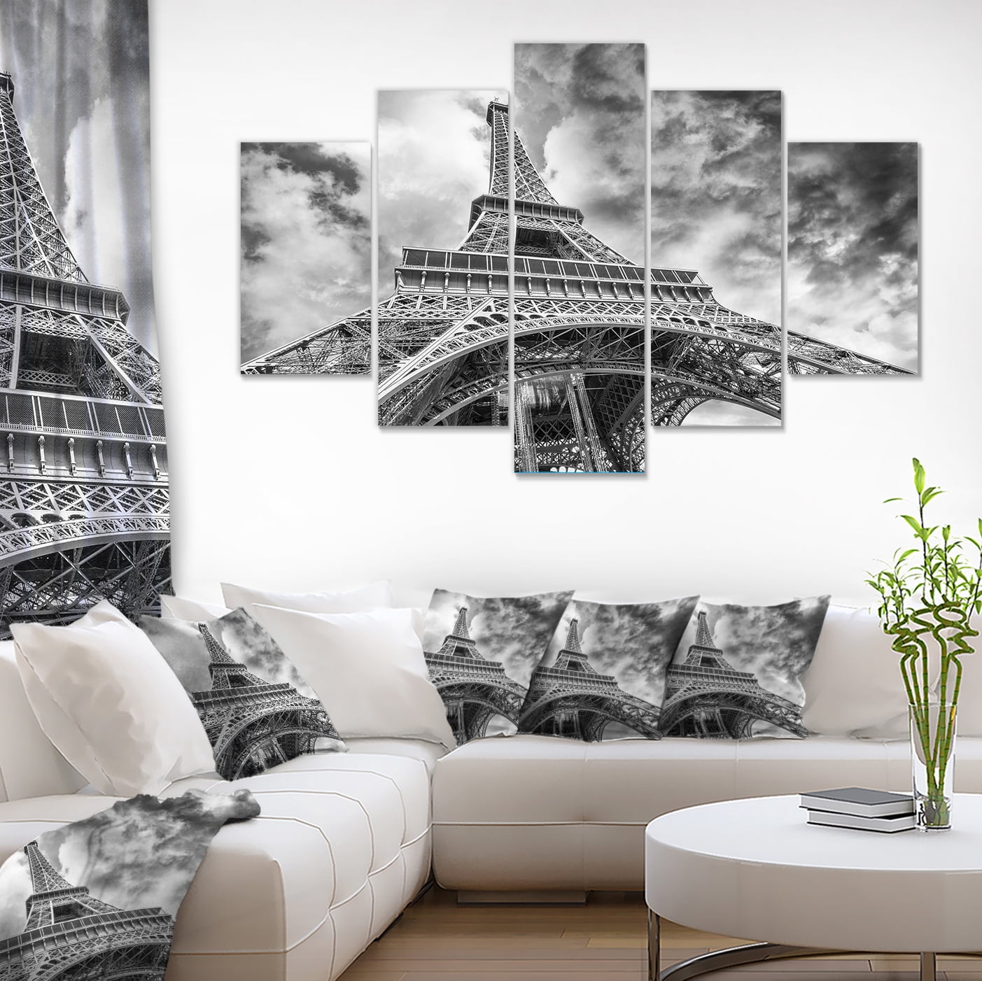 Designart 'Black and White View of Paris Paris Eiffel Tower ' Cityscape Canvas Print
