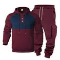 thumbnail image 2 of Yusimy Men's Color-Block 2-Piece Hoodie Cargo Set Long Sleeve Elastic Waist Drawstring Pocket Casual Sports, 2 of 8