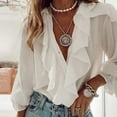 thumbnail image 2 of Black and Friday Deals 2023 Womens Clothes Clearance asdoklhq Womens Plus Size Clearance Tops,Women Casual Solid Long Sleeve Ruffle V-Neck Shirt Blouse Tops, 2 of 6