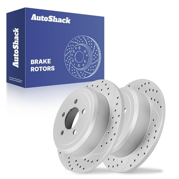 AutoShack Rear Solid Drilled & Slotted Coated Brake Rotors Silver Matte Finish 2-PC Set Replacement for 2008-2012 Jeep Liberty 2007-2011 Dodge Nitro TurboGuard 12.45" (316.2 mm)
