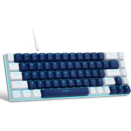 Portable 60% Mechanical Gaming Keyboard, MageGee MK-Box LED Backlit Compact 68 Keys Mini Wired Office Keyboard with Blue Switch for Windows Laptop PC Mac - White/Blue