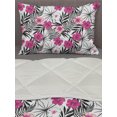 thumbnail image 3 of Tropical Comforter & Sham Bedding Set, Pink White Hibiscus Flowers on Monochromatic Background of Leaves, 3 pcs Duvet Set Microfiber Filling Quilt, 5 Sizes, Charcoal Grey Magenta, by Ambesonne, 3 of 4