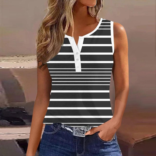 LSLJS Women's Summer Printed Button Round Neck Sports Tank Top for Outwear with Bottom Short Top Round Neck Tank Top, Womens Tank Tops