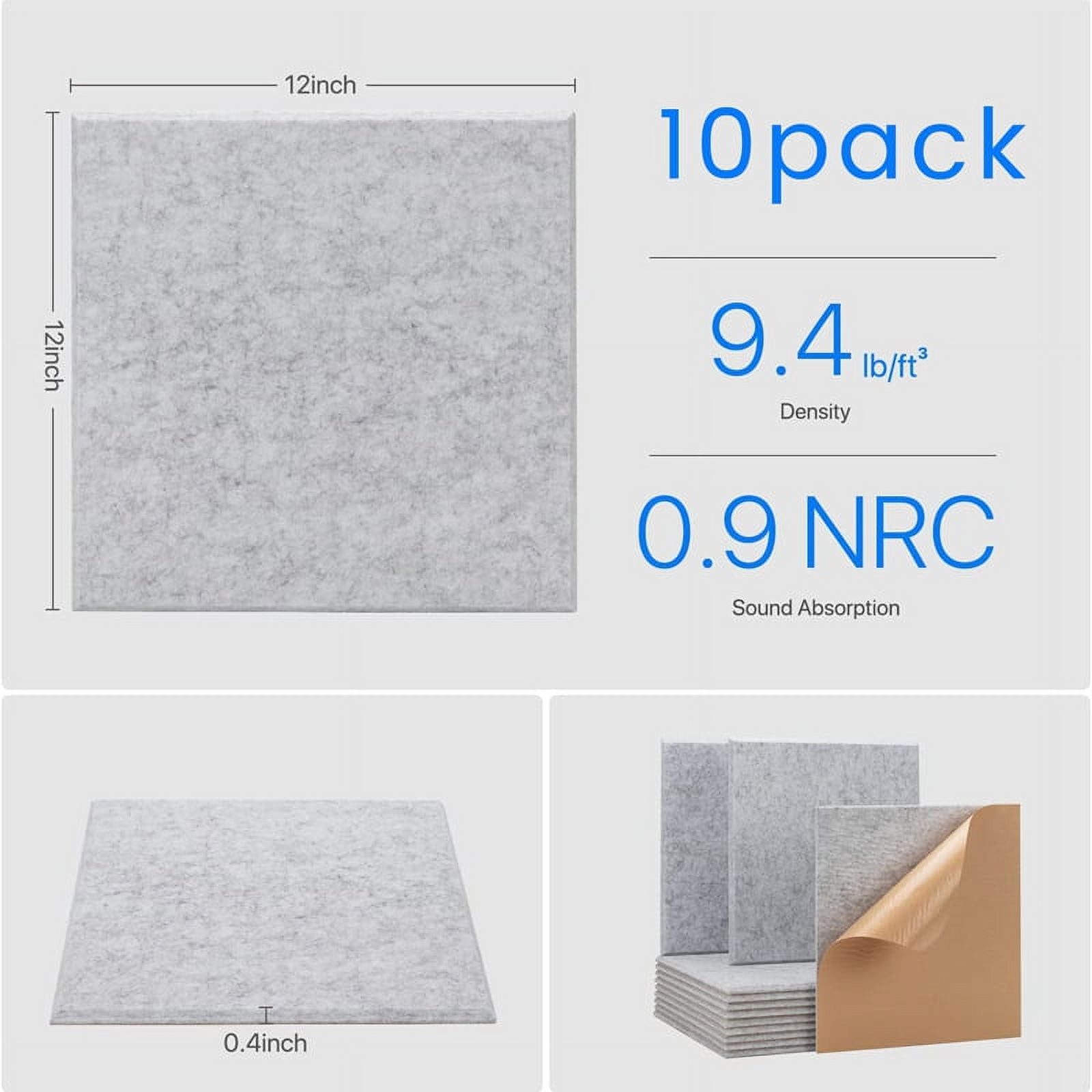 10Pack Sound Proof Panels for Walls,Self-Adhesive Acoustic Panels 12x12x0.4In for Recording Studio,Office,Home,A